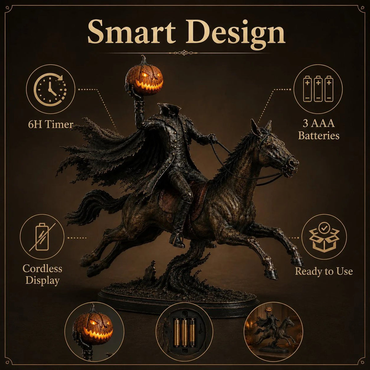 💥Surprise 50% Off！💥Midnight Chase Headless Horseman LED Statue - Halloween Decor