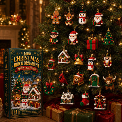 Last Day 49% OFF – 24-Day Mini Christmas Brick Ornament Advent Calendar | 24 Unique Buildable Holiday Designs with Hanging Loops for Trees, Garlands & Festive Displays