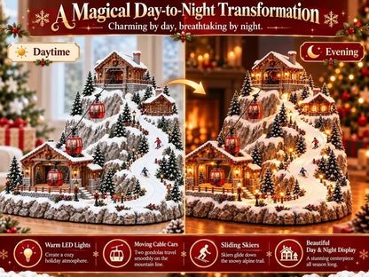 🚡TopSpire®Animated Christmas Mountain Cable Car & Ski Village Scene ✨
