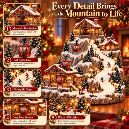 🚡TopSpire®Animated Christmas Mountain Cable Car & Ski Village Scene ✨