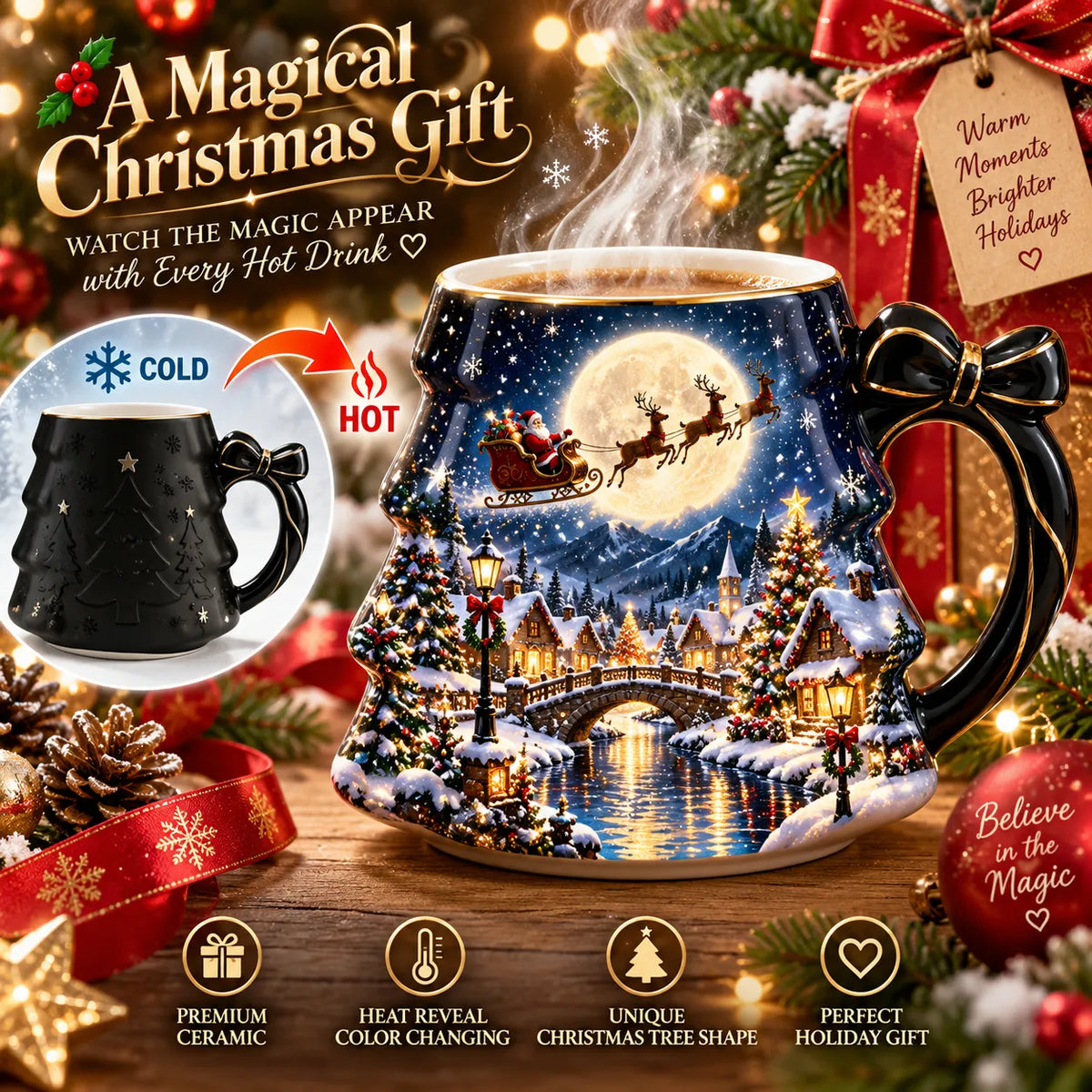 🎅🏻🎁TopSpire®Christmas Magic Color-Changing Mug – Heat Reveal Holiday Gift