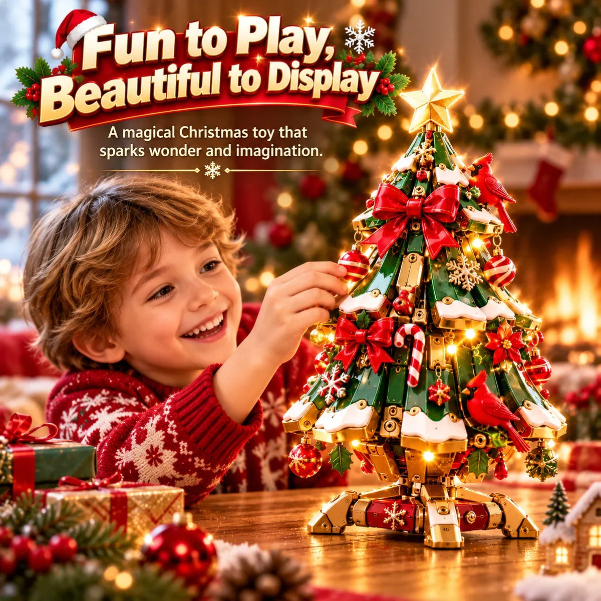 🔥 Last Day 50% Off 🔥 TopSpire®Egg-to-christmas Tree™ Magical Transforming Toy – Cardinal Christmas Tree Holiday Gift 🎄🎁✨