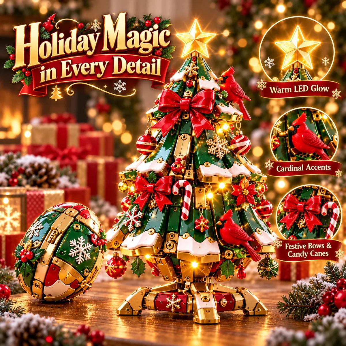 🔥 Last Day 50% Off 🔥 TopSpire®Egg-to-christmas Tree™ Magical Transforming Toy – Cardinal Christmas Tree Holiday Gift 🎄🎁✨