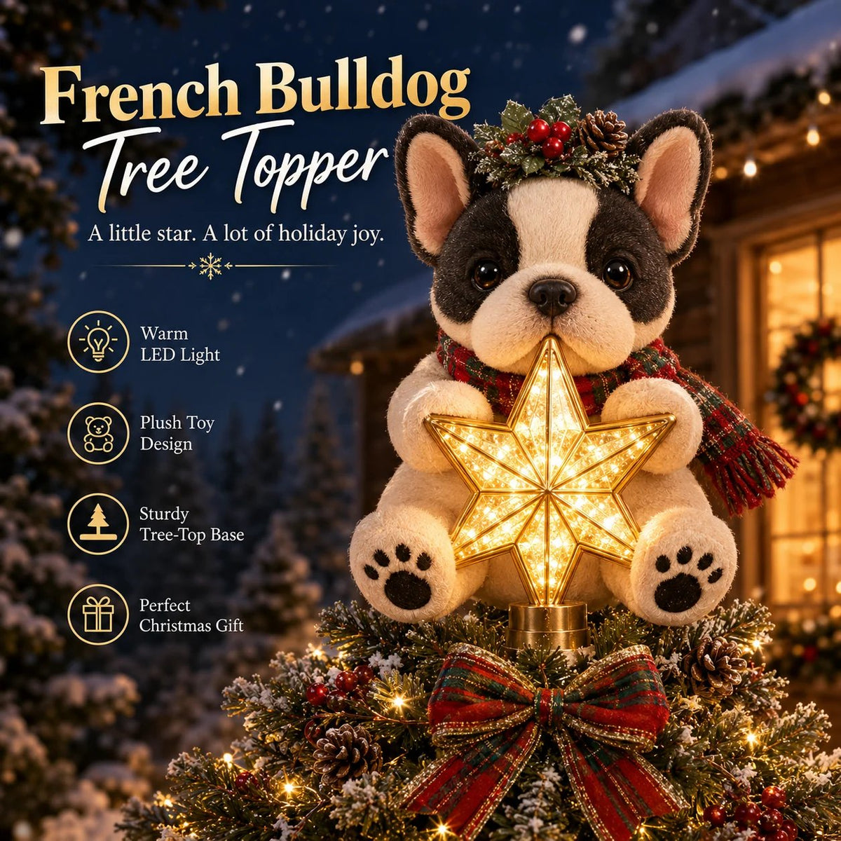 TopSpire®Christmas Glow Pup Tree Topper - Light-Up Holiday Dog Tree Topper