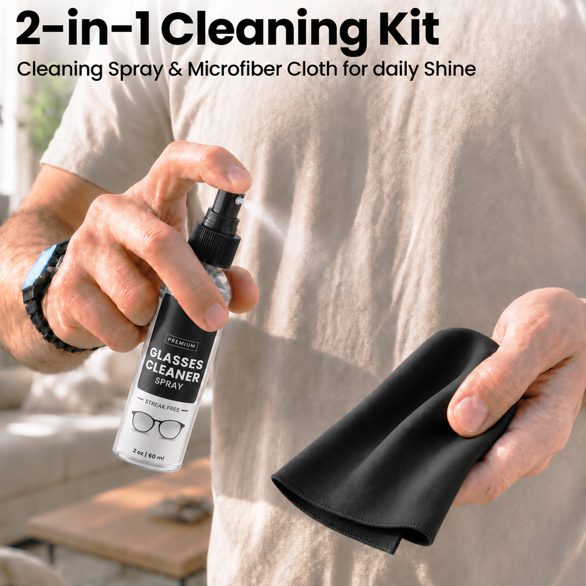 Glasses Cleaner Spray & Microfiber Cloth Ki
