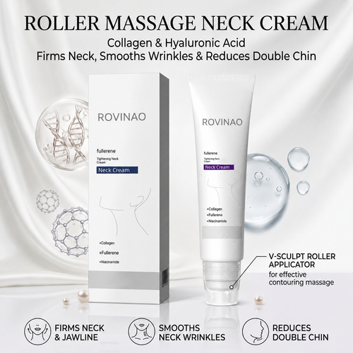 ROVINAO™ Roller Massage Neck Cream 🧴 Collagen & Hyaluronic Acid | Firms Neck, Reduces Wrinkles & Double Chin