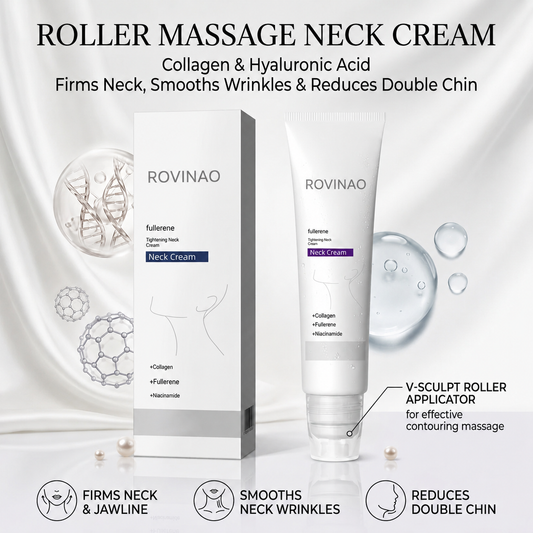 ROVINAO™ Roller Massage Neck Cream 🧴 Collagen & Hyaluronic Acid | Firms Neck, Reduces Wrinkles & Double Chin
