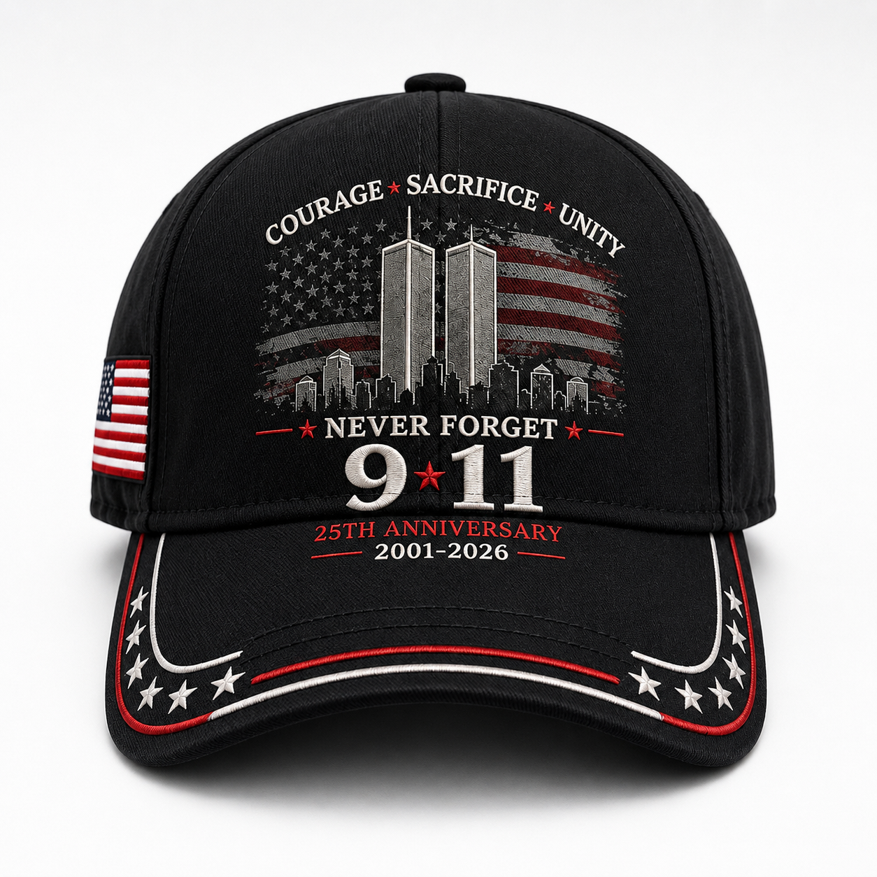 Never Forget 9/11 – 25th Anniversary Memorial Cap | 2001–2026🎁Free Memorial Coin With EveryCap Purchase