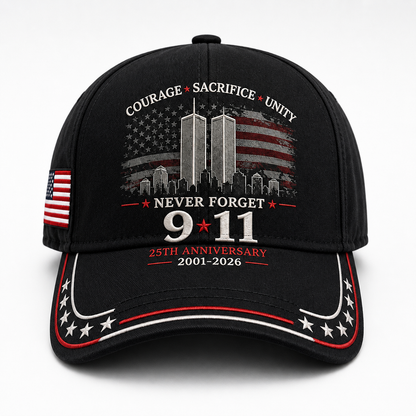 Never Forget 9/11 – 25th Anniversary Memorial Cap | 2001–2026🎁Free Memorial Coin With EveryCap Purchase