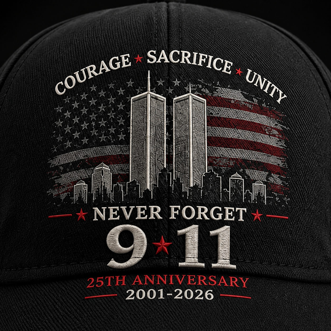 Never Forget 9/11 – 25th Anniversary Memorial Cap | 2001–2026🎁Free Memorial Coin With EveryCap Purchase