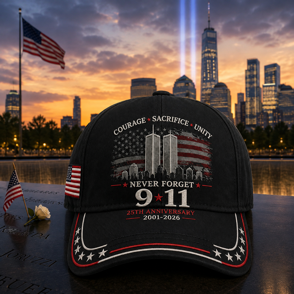 Never Forget 9/11 – 25th Anniversary Memorial Cap | 2001–2026🎁Free Memorial Coin With EveryCap Purchase
