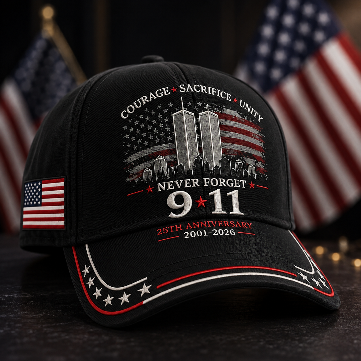Never Forget 9/11 – 25th Anniversary Memorial Cap | 2001–2026🎁Free Memorial Coin With EveryCap Purchase