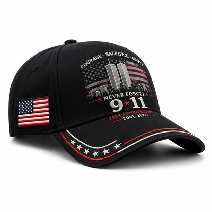 Never Forget 9/11 – 25th Anniversary Memorial Cap | 2001–2026🎁Free Memorial Coin With EveryCap Purchase