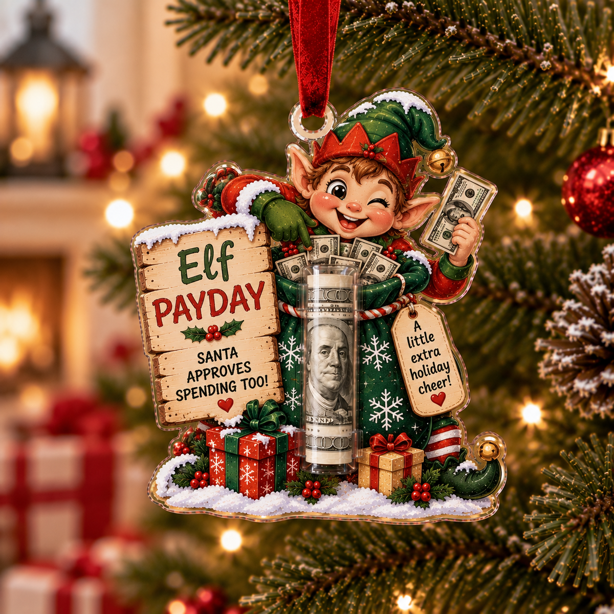 TopSpire®Christmas Cash Holder Ornament - Because Cash Always Fits