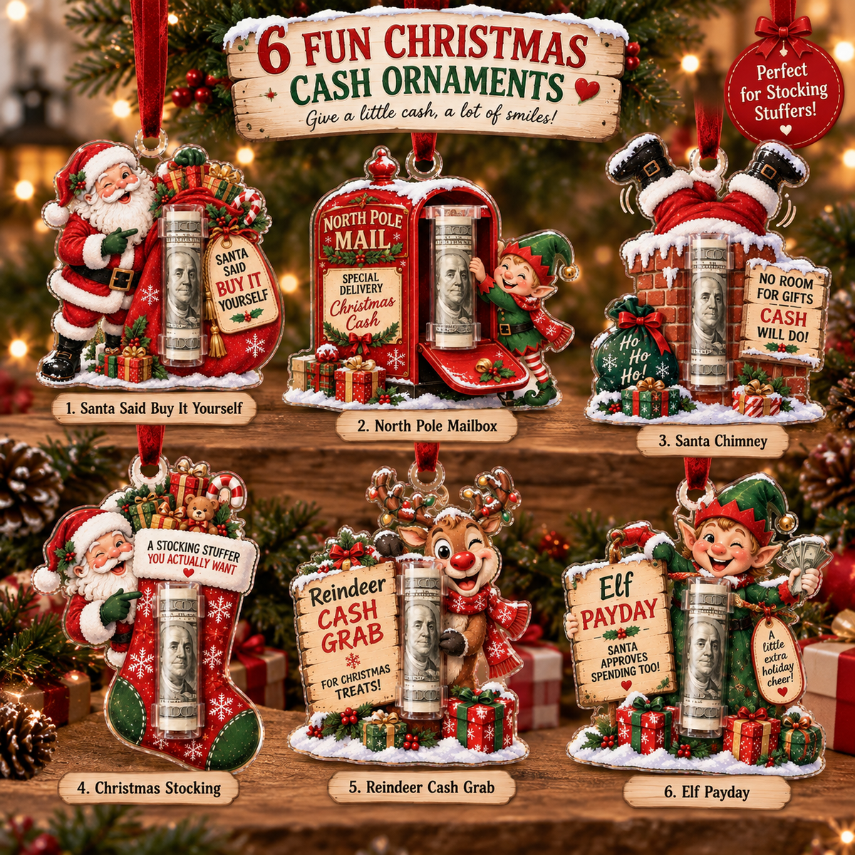 TopSpire®Christmas Cash Holder Ornament - Because Cash Always Fits