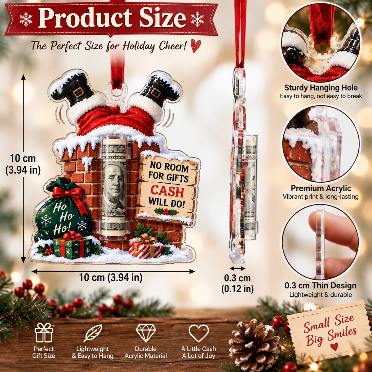 TopSpire®Christmas Cash Holder Ornament - Because Cash Always Fits
