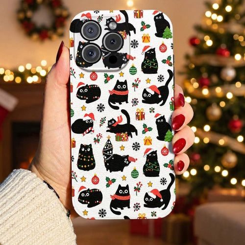 TopSpire®Cat Lover Leather Phone Case Christmas Naughty Black Cats - Black