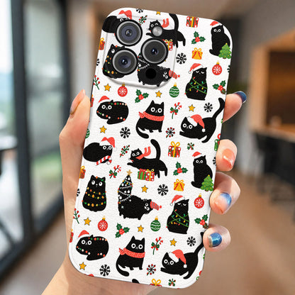 TopSpire®Cat Lover Leather Phone Case Christmas Naughty Black Cats - Black