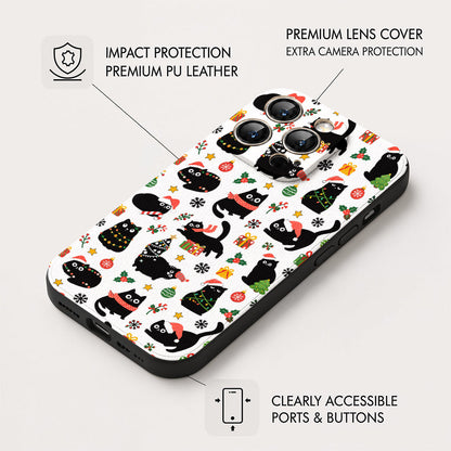 TopSpire®Cat Lover Leather Phone Case Christmas Naughty Black Cats - Black