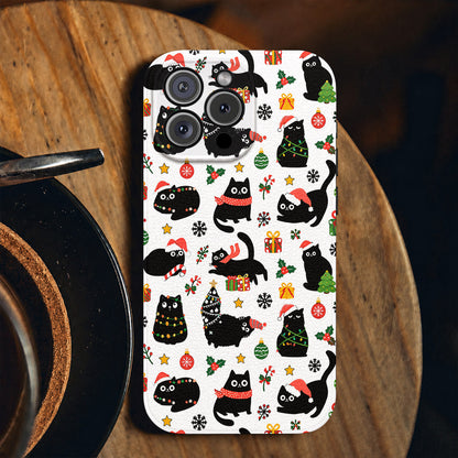TopSpire®Cat Lover Leather Phone Case Christmas Naughty Black Cats - Black