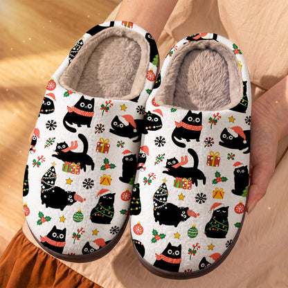 TopSpire®Cat Lover Fleece Lined Slippers Christmas Naughty Black Cats