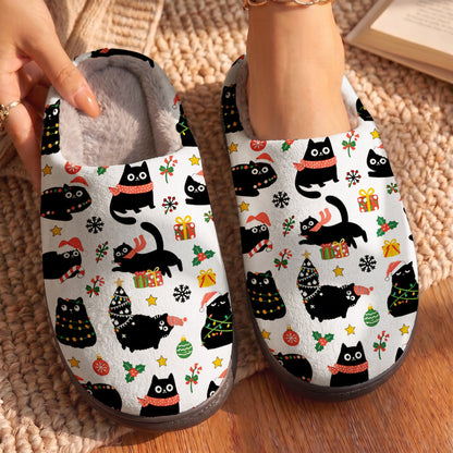 TopSpire®Cat Lover Fleece Lined Slippers Christmas Naughty Black Cats