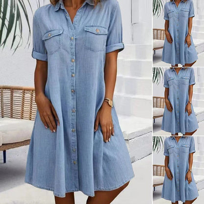 💝💝Women's Casual Loose Fit Denim Dress with Pockets
