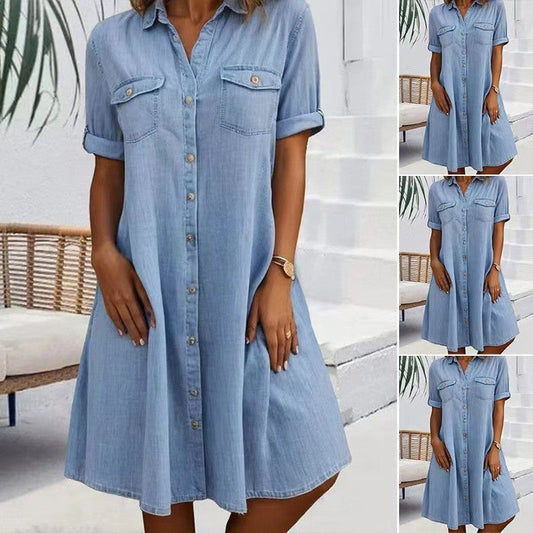 💝💝Women's Casual Loose Fit Denim Dress with Pockets