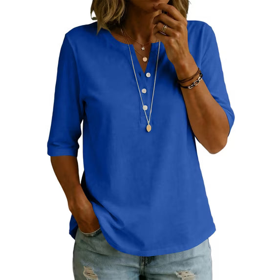 🌿Women’s Classic Henley Collar 100% Cotton T-shirt