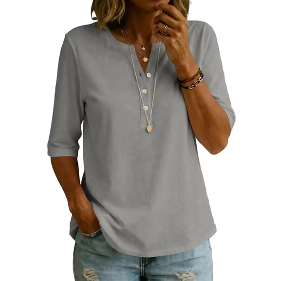 🌿Women’s Classic Henley Collar 100% Cotton T-shirt
