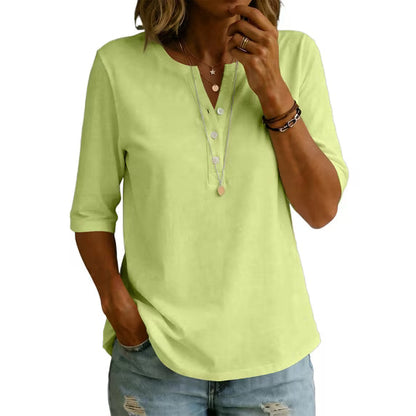 🌿Women’s Classic Henley Collar 100% Cotton T-shirt