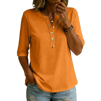 🌿Women’s Classic Henley Collar 100% Cotton T-shirt