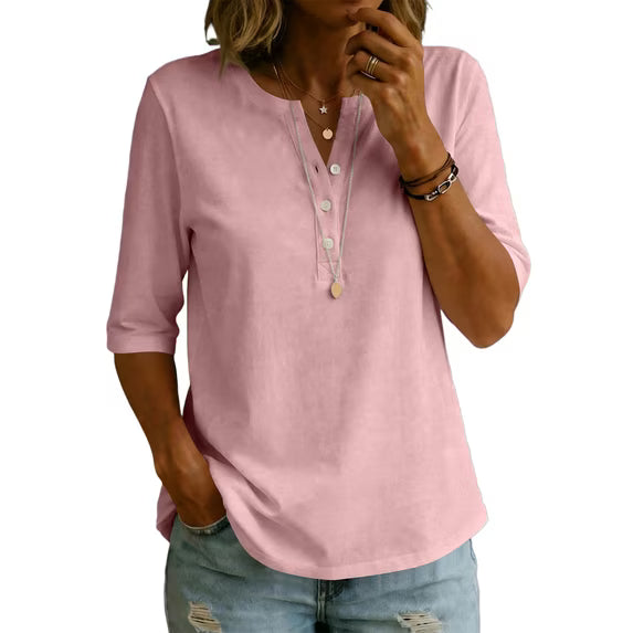 🌿Women’s Classic Henley Collar 100% Cotton T-shirt