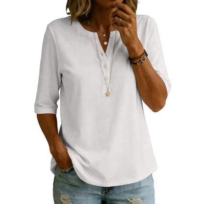 🌿Women’s Classic Henley Collar 100% Cotton T-shirt