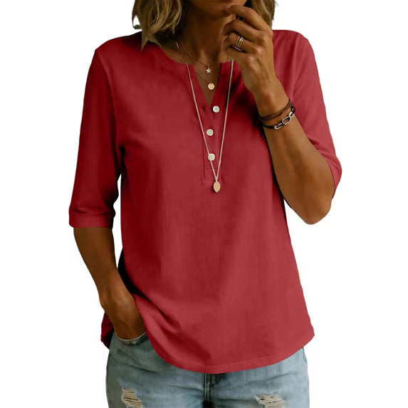 🌿Women’s Classic Henley Collar 100% Cotton T-shirt