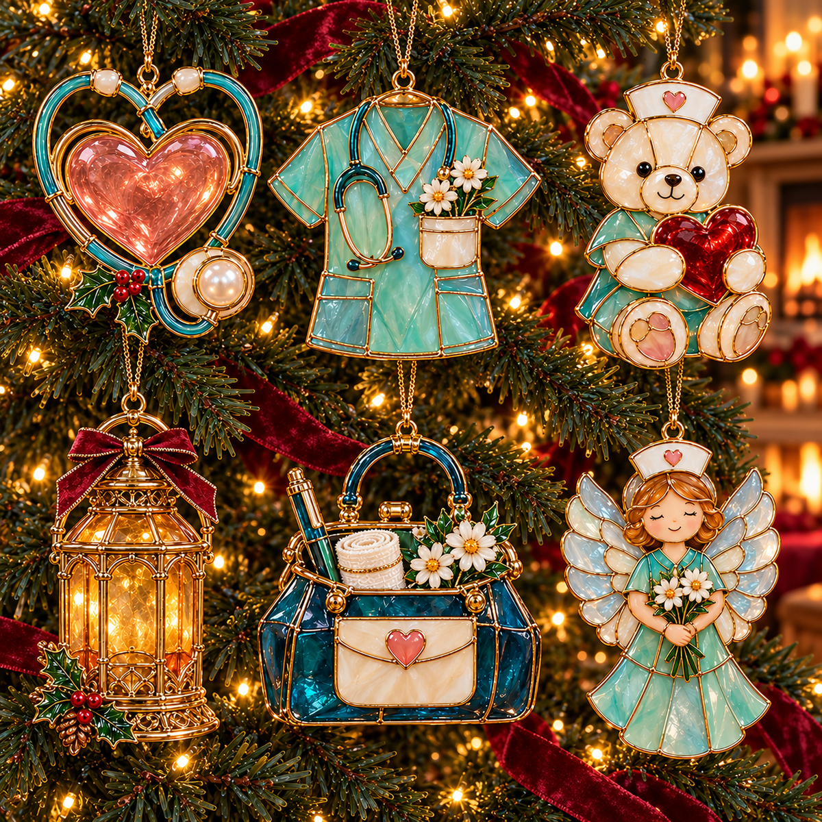 ✨ TopSpire®2026 Nurse Appreciation Stained Glass Christmas Ornaments – Set of 6