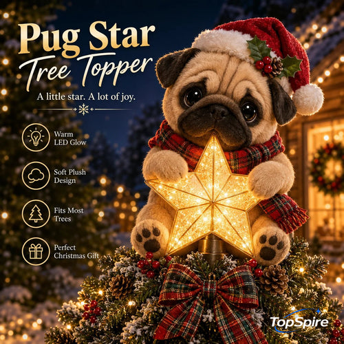 TopSpire®Christmas Glow Pup Tree Topper - Light-Up Holiday Dog Tree Topper