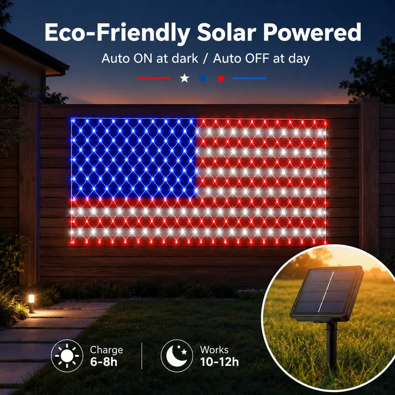 Solar American Flag Lights Outdoor,420 LEDs American Flag Net Lights 6.5ft x 3.28ft Super Bright