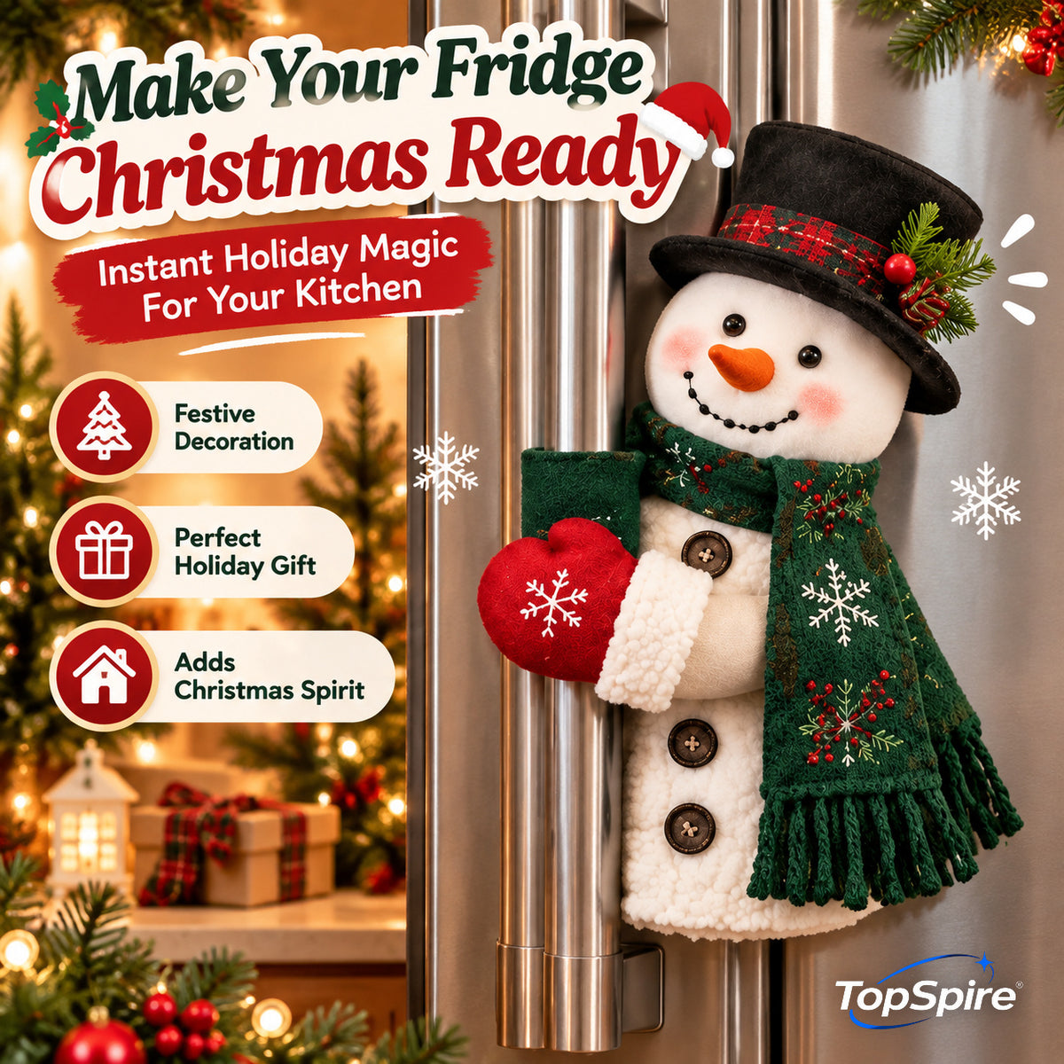 TopSpire®Santa & Snowman Christmas Fridge Handle Decorations