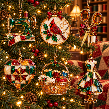 ✨ 2026 TopSpire®Vintage Stained Glass Sewing Christmas Ornaments – Set of 6