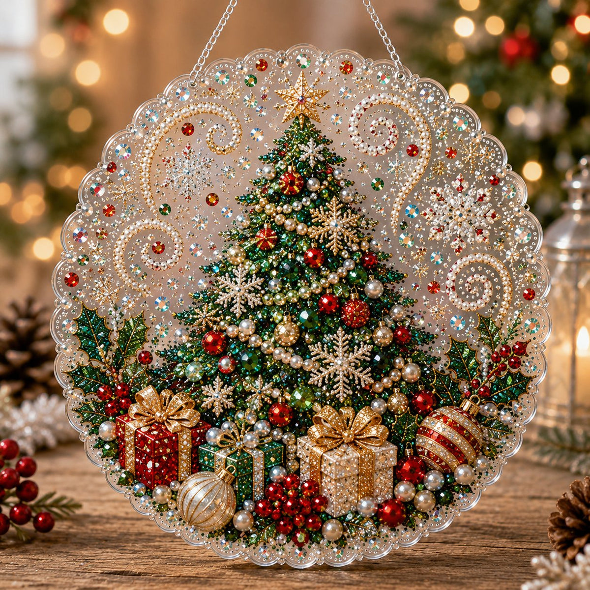 🎄 LAST DAY 49% OFF – ✨TopSpire® Christmas Pearl Diamond Art Hanging Ornament Kit | Luxury Flocked Canvas with Scratch-Resistant Non-Fading Pearl Beads DIY Handmade Holiday Hanging Decor 🎅💎