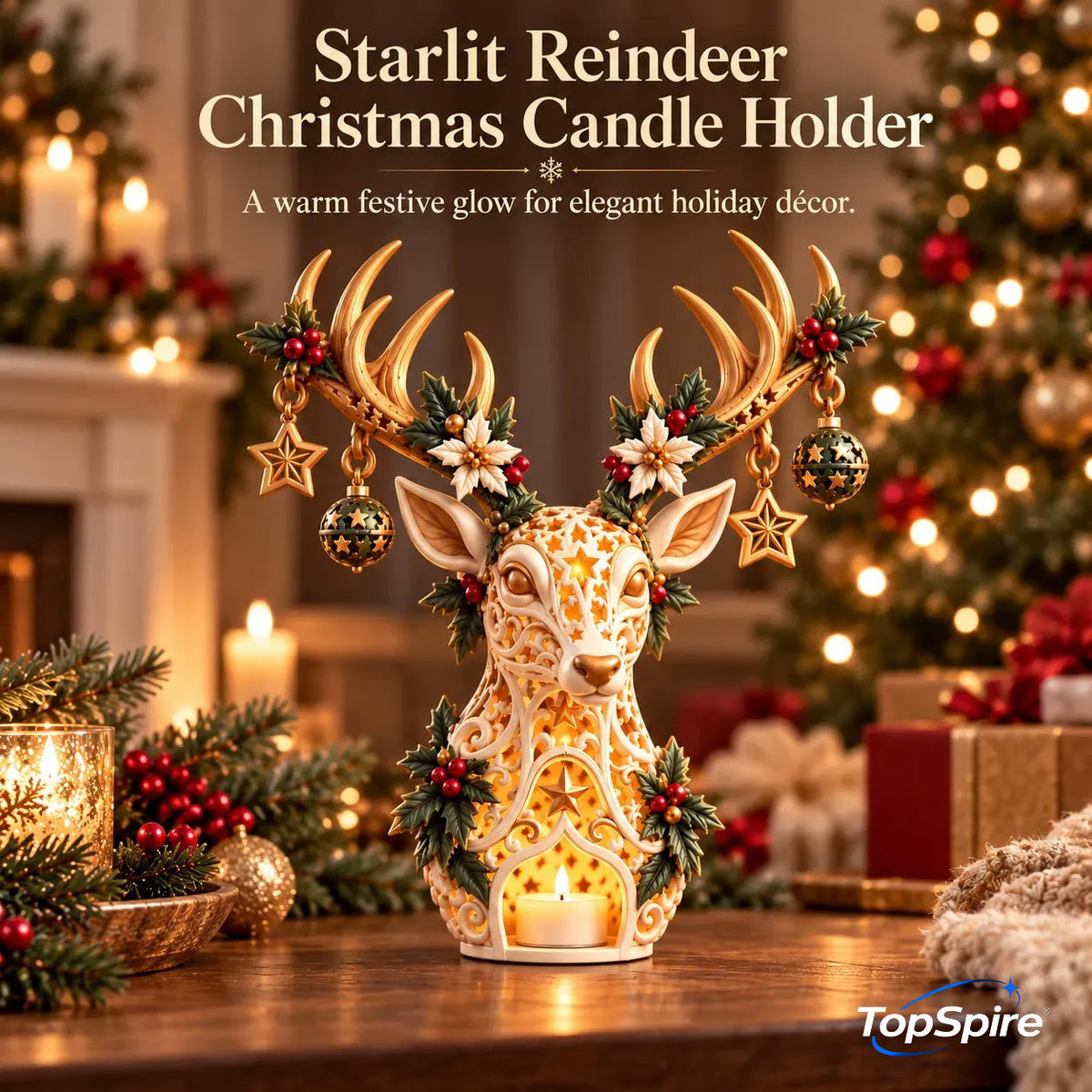 🦌 TopSpire®Starlit Reindeer Christmas Tealight Holder