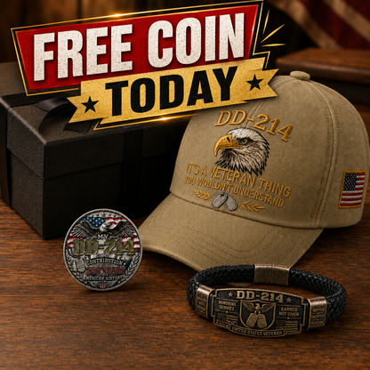 🔥 Today Only: FREE Collector Coin🔥 | DD-214 Veteran Honor 3-Piece Gift Set – Embroidered Cap, Coin & Bracelet