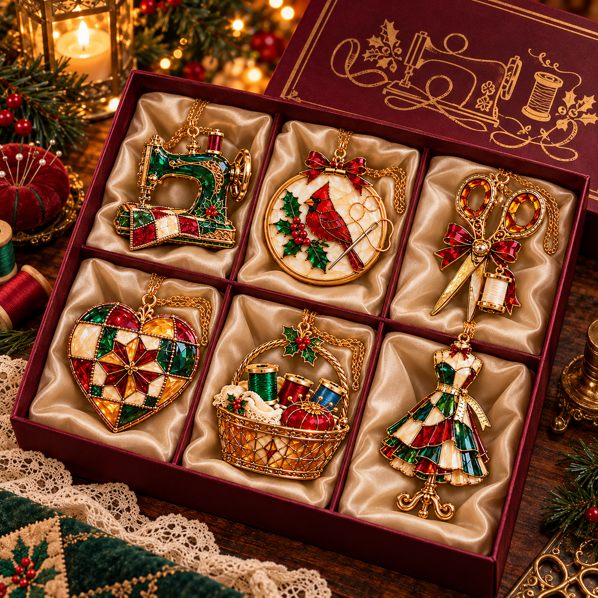✨ 2026 TopSpire®Vintage Stained Glass Sewing Christmas Ornaments – Set of 6