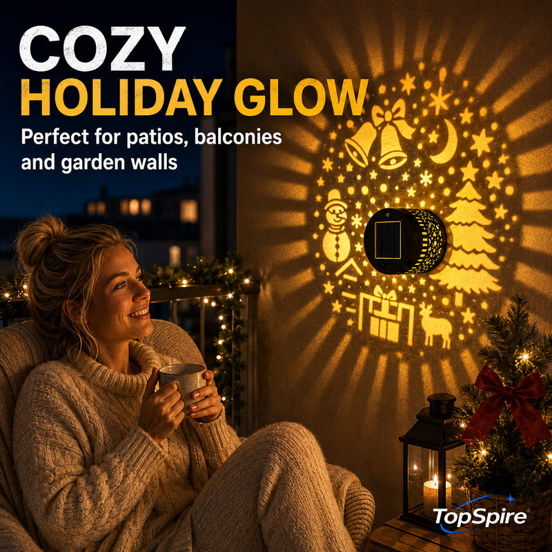 🥳2026 HOT SALE🥳💞50K+ SOLD! 🎄❄️ 50% OFF! TopSpire®Solar Outdoor Decorative Wall Projection Light – IP65 weatherproof, auto on/off. Projects festive patterns – perfect for Christmas ! 🏡✨