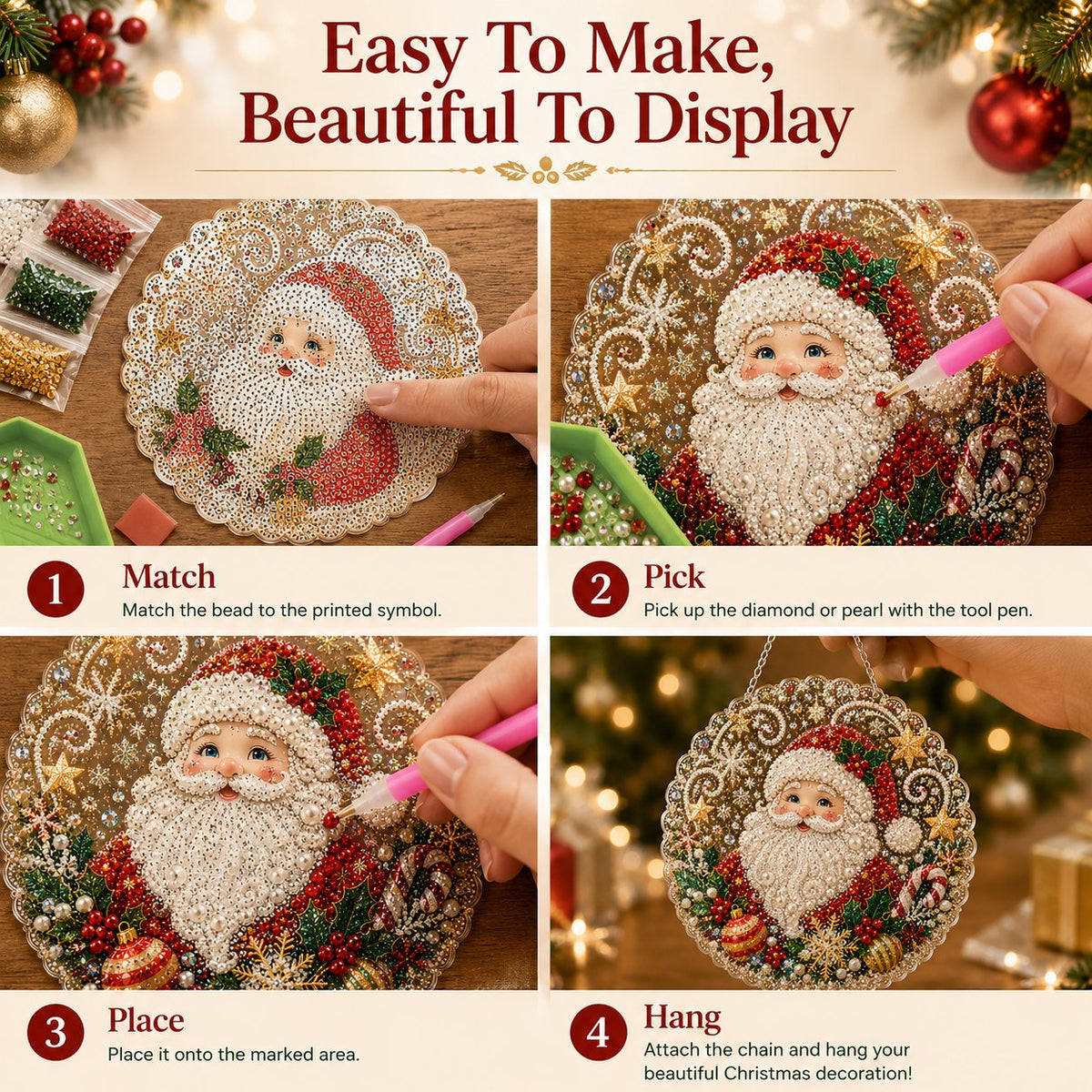 🎄 LAST DAY 49% OFF – ✨TopSpire® Christmas Pearl Diamond Art Hanging Ornament Kit | Luxury Flocked Canvas with Scratch-Resistant Non-Fading Pearl Beads DIY Handmade Holiday Hanging Decor 🎅💎