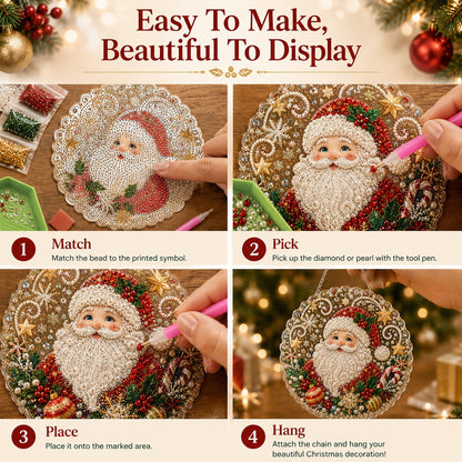 🎄 LAST DAY 49% OFF – ✨TopSpire® Christmas Pearl Diamond Art Hanging Ornament Kit | Luxury Flocked Canvas with Scratch-Resistant Non-Fading Pearl Beads DIY Handmade Holiday Hanging Decor 🎅💎