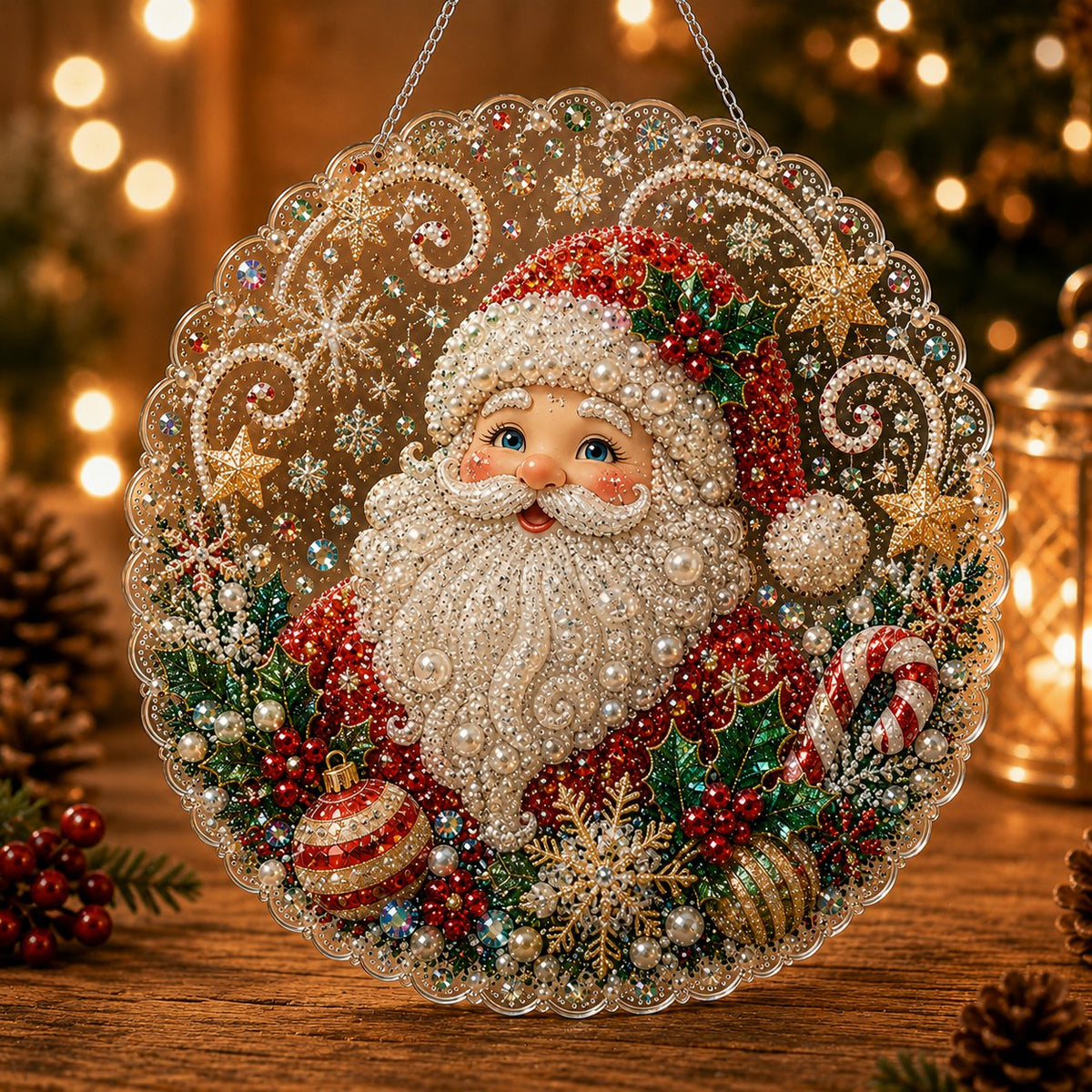 🎄 LAST DAY 49% OFF – ✨TopSpire® Christmas Pearl Diamond Art Hanging Ornament Kit | Luxury Flocked Canvas with Scratch-Resistant Non-Fading Pearl Beads DIY Handmade Holiday Hanging Decor 🎅💎