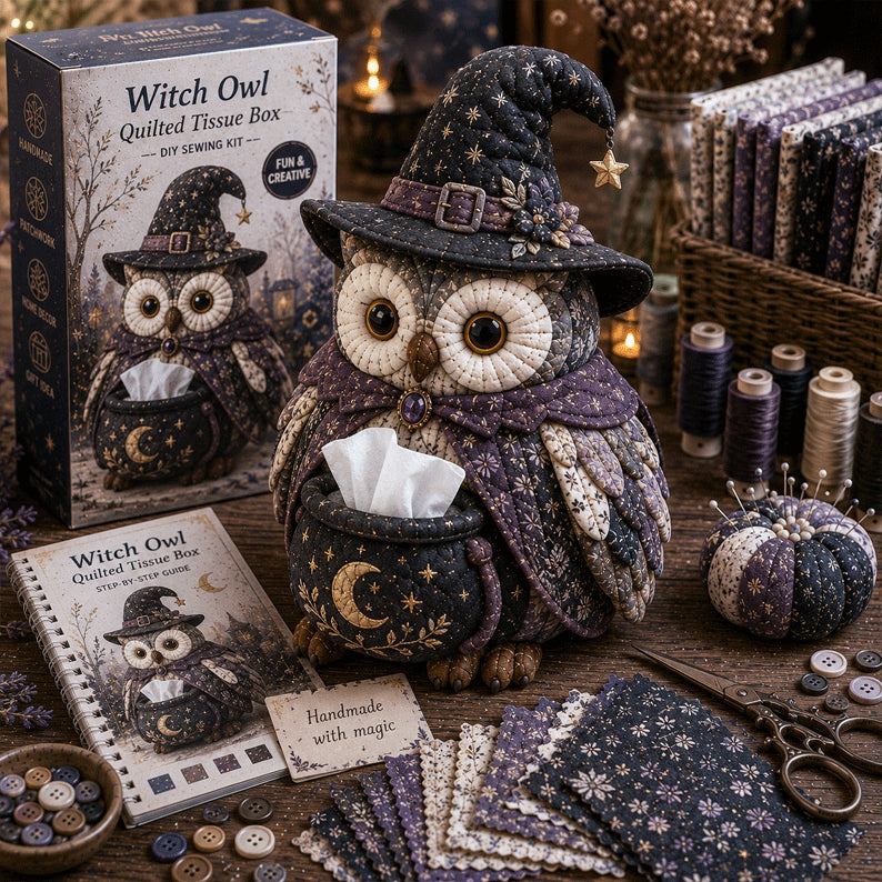 🦉DIY Sewing Kit - Quilted Tissue Box with Wise Owl Pattern