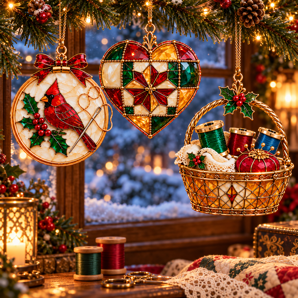 ✨ 2026 TopSpire®Vintage Stained Glass Sewing Christmas Ornaments – Set of 6